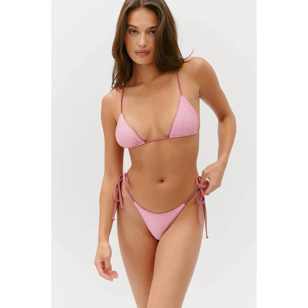 NEW FRANKIES BIKINIS elena satin micro bikini top in sunset pink